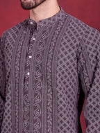 Jompers Men's Chikankari Embroidered Kurta Pyjama Set - Grey | Grocsy