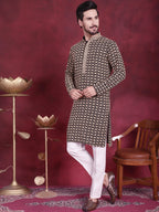 Jompers Men's Sequins Embroidered Kurta with Pyjama - Black | Grocsy