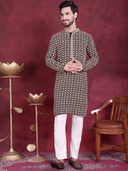 Jompers Men's Sequins Embroidered Kurta with Pyjama - Black | Grocsy