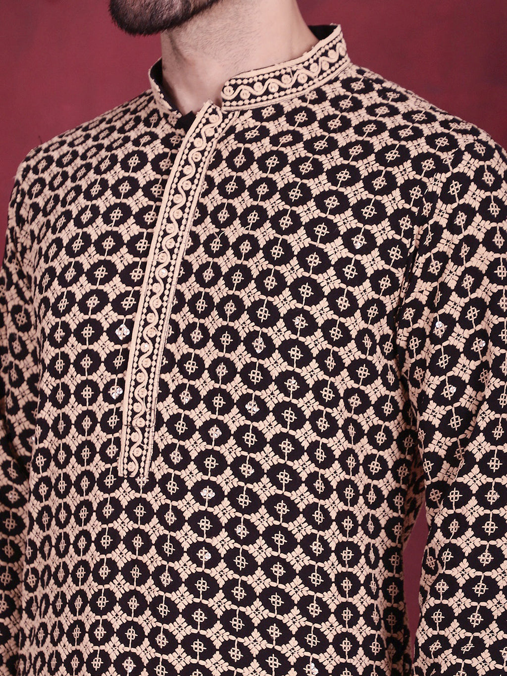 Jompers Men's Sequins Embroidered Kurta with Pyjama - Black | Grocsy