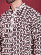 Jompers Men's Sequins Embroidered Kurta with Pyjama - Brown | Grocsy