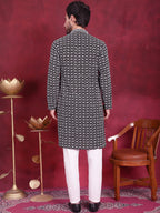 Jompers Men's Sequins Embroidered Kurta with Pyjama - Grey | Grocsy