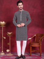 Jompers Men's Sequins Embroidered Kurta with Pyjama - Grey | Grocsy
