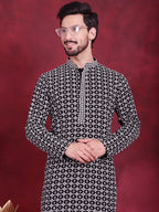Jompers Men's Sequins Embroidered Kurta with Pyjama - Grey | Grocsy