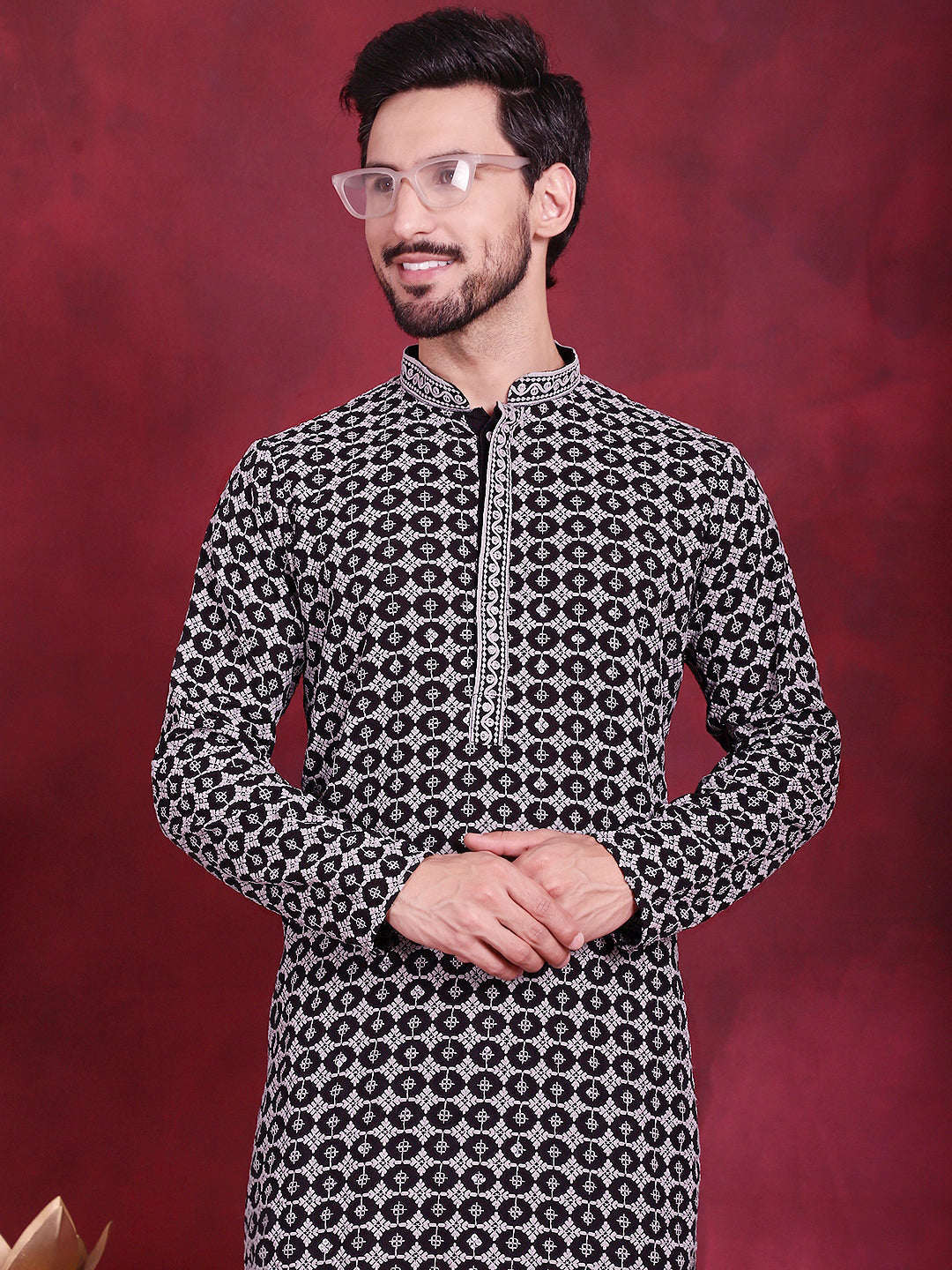Jompers Men's Sequins Embroidered Kurta with Pyjama - Grey | Grocsy