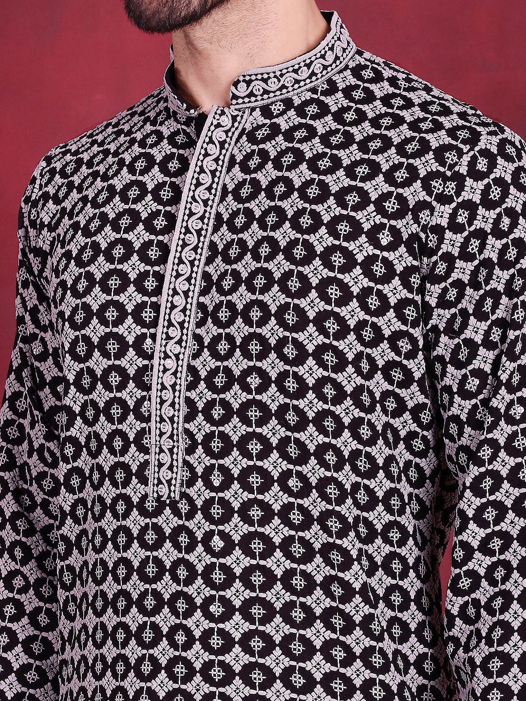 Jompers Men's Sequins Embroidered Kurta with Pyjama - Grey | Grocsy