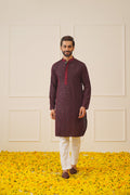 Jompers Men's Sequins Chikankari Embroidered Kurta with Pyjama - Maroon | Grocsy