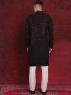 Jompers Men's Sequins Chikankari Embroidered Kurta with Pyjama - Olive | Grocsy