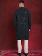 Jompers Men's Sequins Chikankari Embroidered Kurta with Pyjama - Peacock | Grocsy