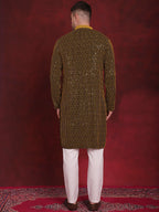 Jompers Men's Sequins Chikankari Embroidered Kurta with Pyjama - Yellow | Grocsy
