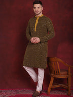 Jompers Men's Sequins Chikankari Embroidered Kurta with Pyjama - Yellow | Grocsy
