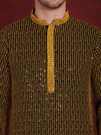 Jompers Men's Sequins Chikankari Embroidered Kurta with Pyjama - Yellow | Grocsy