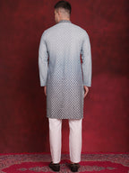 Jompers Men's Sequins Embroidered Kurta with Pyjama - Blue | Grocsy