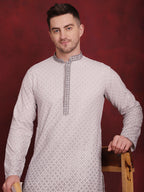 Jompers Men's Sequins Embroidered Kurta with Pyjama - Grey | Grocsy
