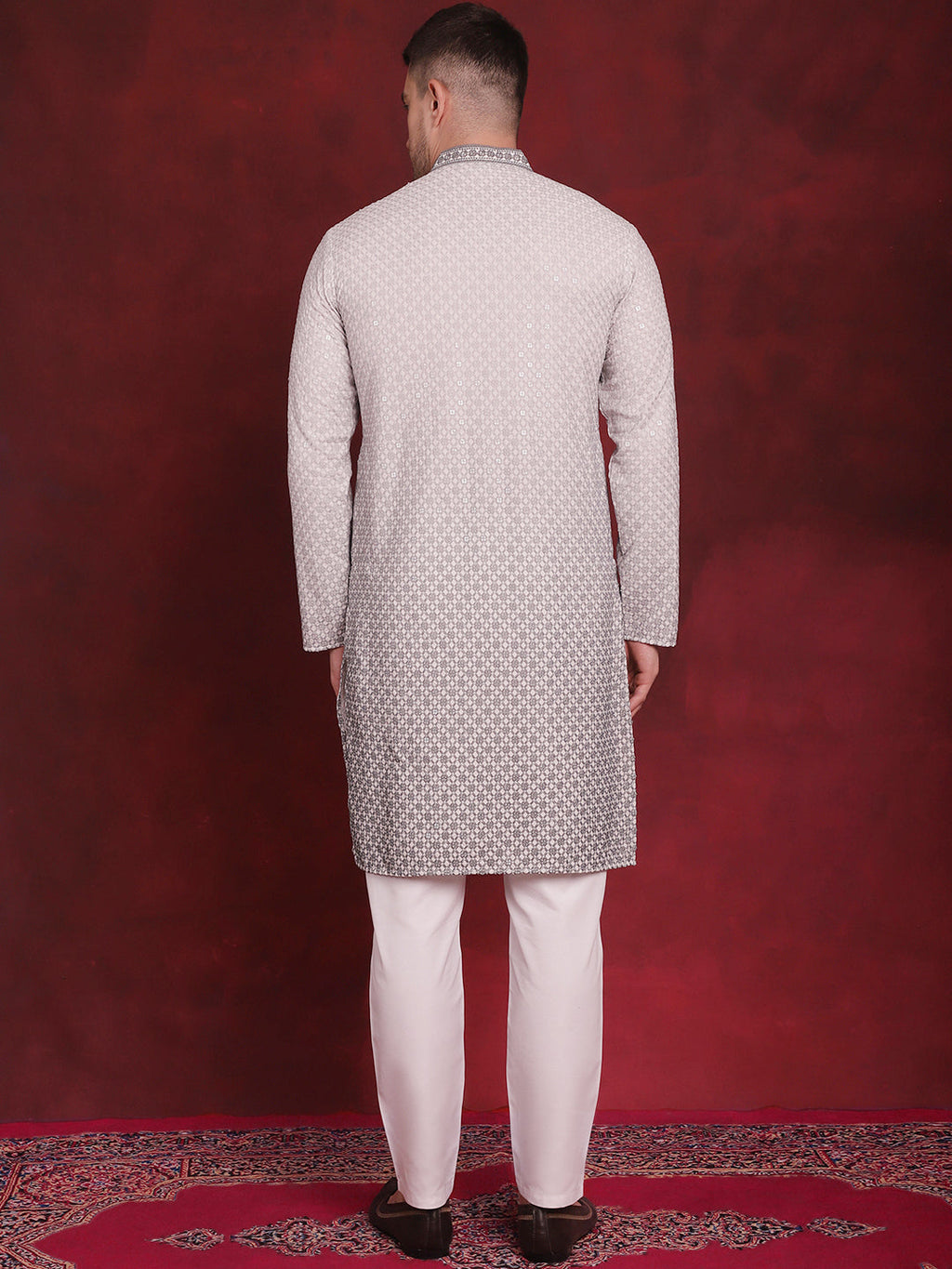Jompers Men's Sequins Embroidered Kurta with Pyjama - Grey | Grocsy