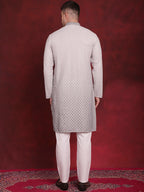 Jompers Men's Sequins Embroidered Kurta with Pyjama - Grey | Grocsy