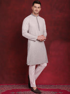 Jompers Men's Sequins Embroidered Kurta with Pyjama - Grey | Grocsy