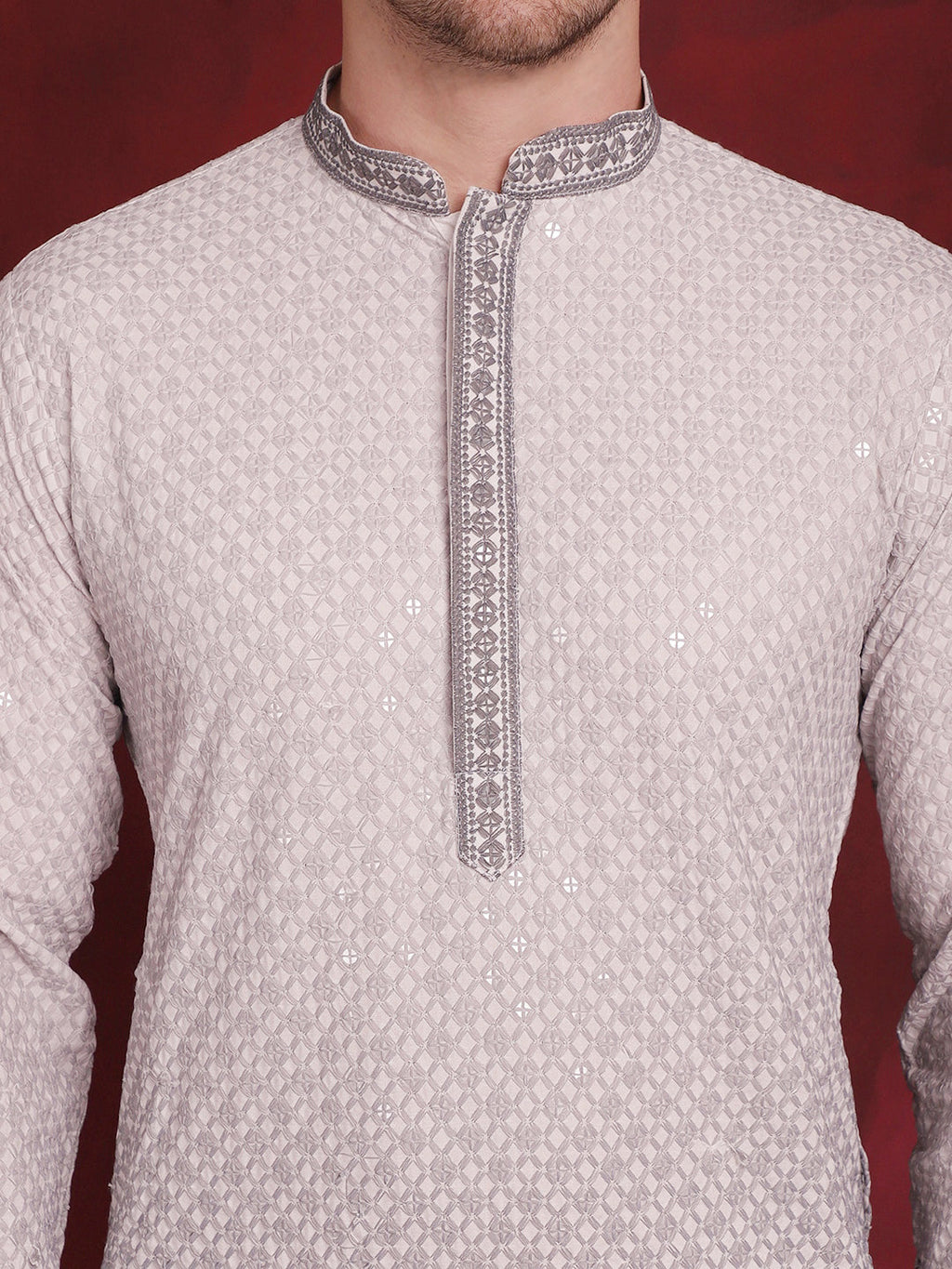 Jompers Men's Sequins Embroidered Kurta with Pyjama - Grey | Grocsy