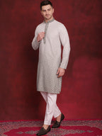 Jompers Men's Sequins Embroidered Kurta with Pyjama - Pista | Grocsy