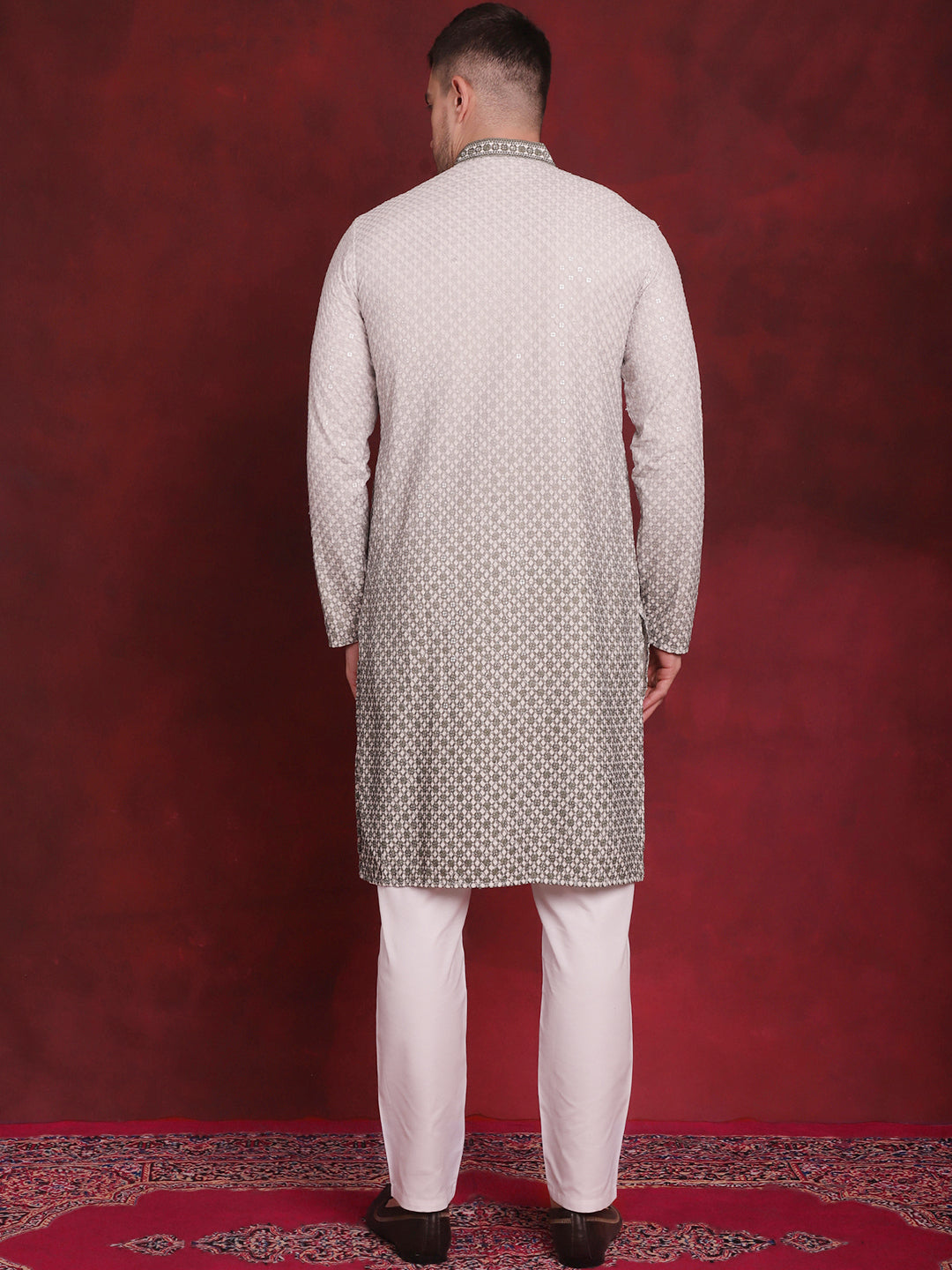 Jompers Men's Sequins Embroidered Kurta with Pyjama - Pista | Grocsy