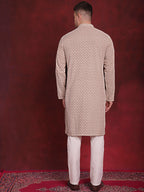 Jompers Men's Sequin Embroidered Pure Cotton Kurta with Pyjamas - Beige | Grocsy