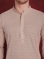 Jompers Men's Sequin Embroidered Pure Cotton Kurta with Pyjamas - Beige | Grocsy