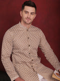 Jompers Men's Sequin Chikankari Front Open Kurta With Pyjamas - Beige | Grocsy
