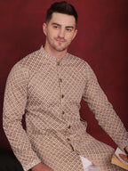 Jompers Men's Sequin Chikankari Front Open Kurta With Pyjamas - Beige | Grocsy