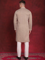 Jompers Men's Sequin Chikankari Front Open Kurta With Pyjamas - Beige | Grocsy