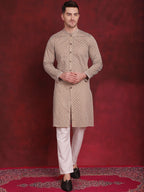 Jompers Men's Sequin Chikankari Front Open Kurta With Pyjamas - Beige | Grocsy