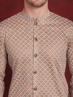 Jompers Men's Sequin Chikankari Front Open Kurta With Pyjamas - Beige | Grocsy