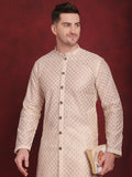 Jompers Men's Sequin Chikankari Front Open Kurta With Pyjamas - Golden | Grocsy