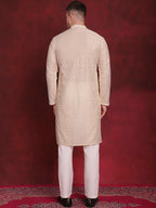 Jompers Men's Sequin Chikankari Front Open Kurta With Pyjamas - Golden | Grocsy