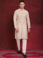 Jompers Men's Sequin Chikankari Front Open Kurta With Pyjamas - Golden | Grocsy
