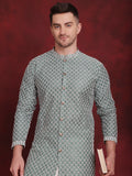 Jompers Men's Sequin Chikankari Front Open Kurta With Pyjamas - Green | Grocsy
