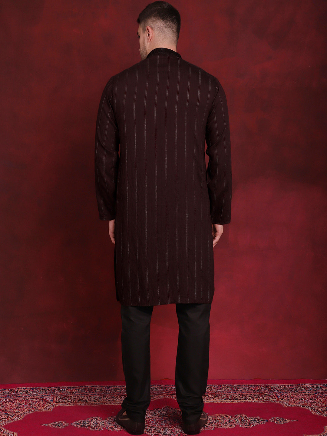 Jompers Men's Sequins Embroidered Kurta Pyjama Set - B-Maroon | Grocsy