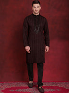 Jompers Men's Sequins Embroidered Kurta Pyjama Set - B-Maroon | Grocsy