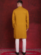Jompers Men's Sequins Embroidered Kurta Pyjama Set - Mustard | Grocsy
