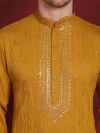 Jompers Men's Sequins Embroidered Kurta Pyjama Set - Mustard | Grocsy