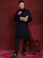 Jompers Men's Sequins Embroidered Kurta Pyjama Set - B-Navy Blue | Grocsy