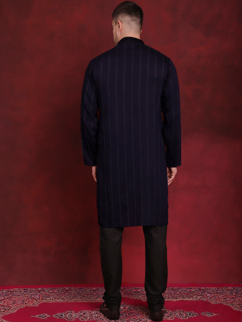 Jompers Men's Sequins Embroidered Kurta Pyjama Set - B-Navy Blue | Grocsy