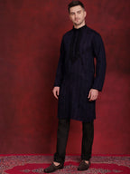 Jompers Men's Sequins Embroidered Kurta Pyjama Set - B-Navy Blue | Grocsy