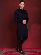 Jompers Men's Sequins Embroidered Kurta Pyjama Set - B-Navy Blue | Grocsy