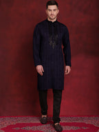 Jompers Men's Sequins Embroidered Kurta Pyjama Set - B-Navy Blue | Grocsy