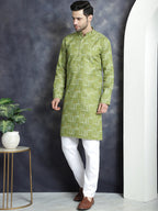 Jompers Men's Printed Kurta with Churidar - Olive | Grocsy