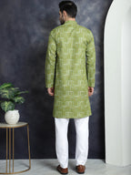 Jompers Men's Printed Kurta with Churidar - Olive | Grocsy