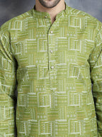 Jompers Men's Printed Kurta with Churidar - Olive | Grocsy