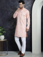 Jompers Men's Printed Kurta with Churidar - Peach | Grocsy