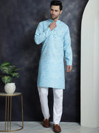 Jompers Men's Printed Kurta with Churidar - Sky Blue | Grocsy
