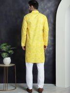 Jompers Men's Printed Kurta with Churidar - Yellow | Grocsy